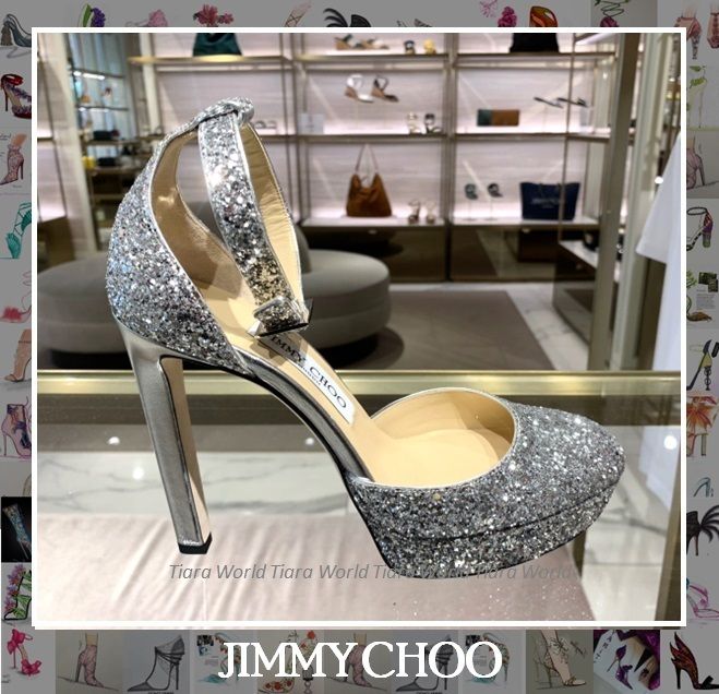 JIMMY CHOO ジミーチュウ パンプス グリッターラメ 34 シルバー