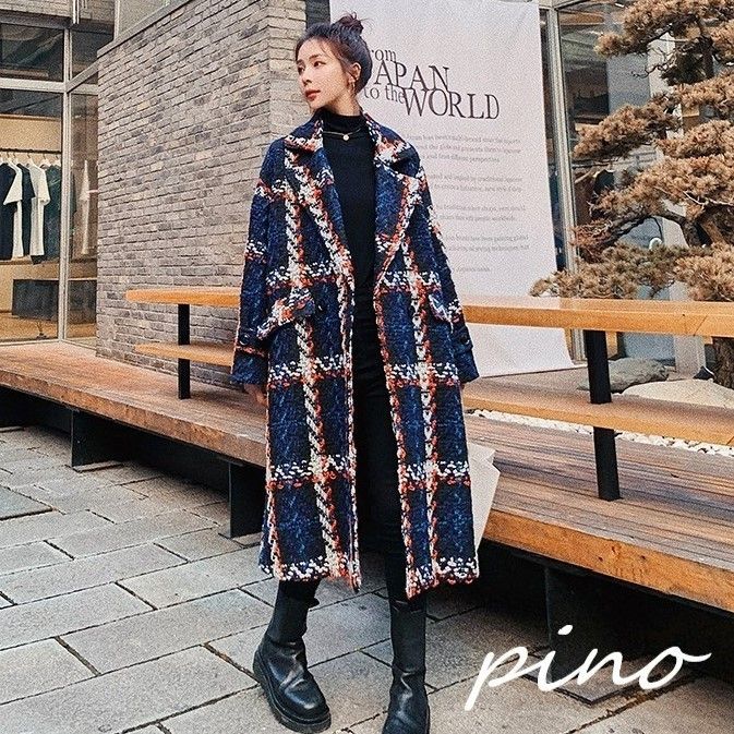 チェック柄ツイ－ドロングコート ツイード ロングコート[品番