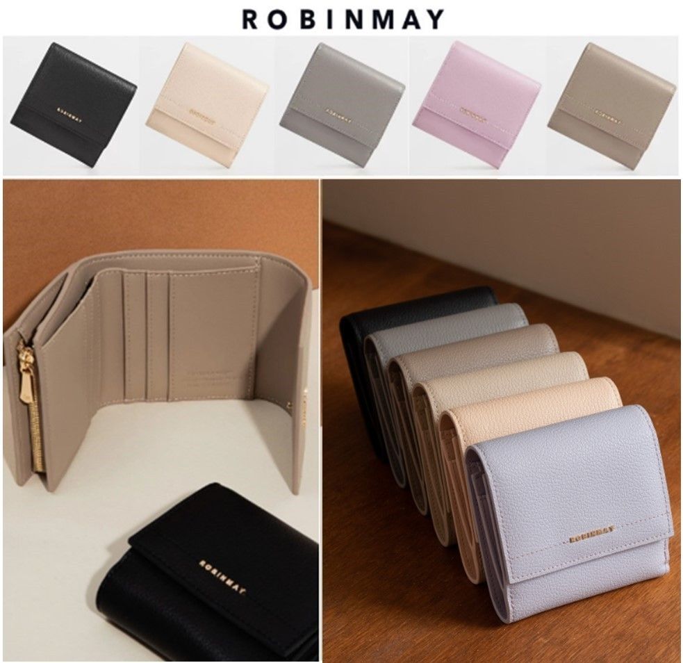 送料込み◇ROBINMAY リアルレザー 本革 シンプル 三つ折り財布