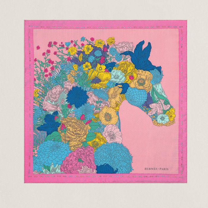 希少【HERMES】ローブ レジェール刺繍 45 cm スカーフ (HERMES