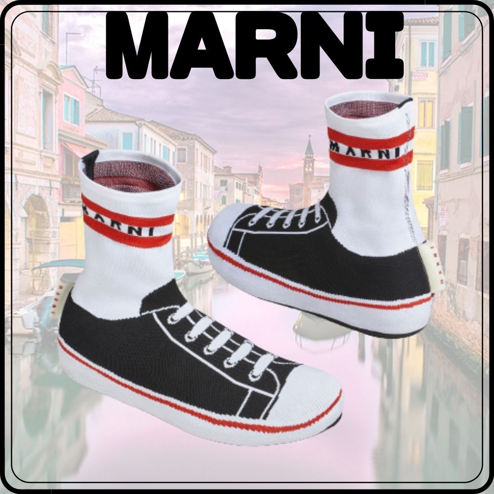 送料込み【MARNI】だまし絵ジャガード ハイトップスニーカー (MARNI