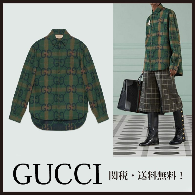 至高 最新作 GUCCI ジャンボ GG チェック ウール シャツ tdh