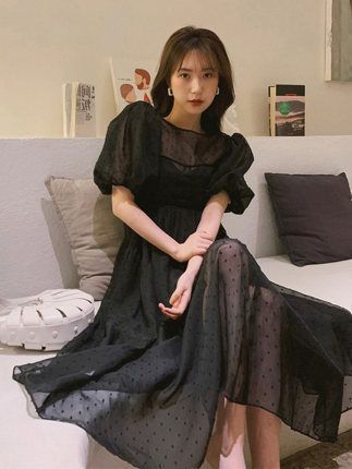 韓国ファッション】シアー ドット ワンピース ドレス 結婚式