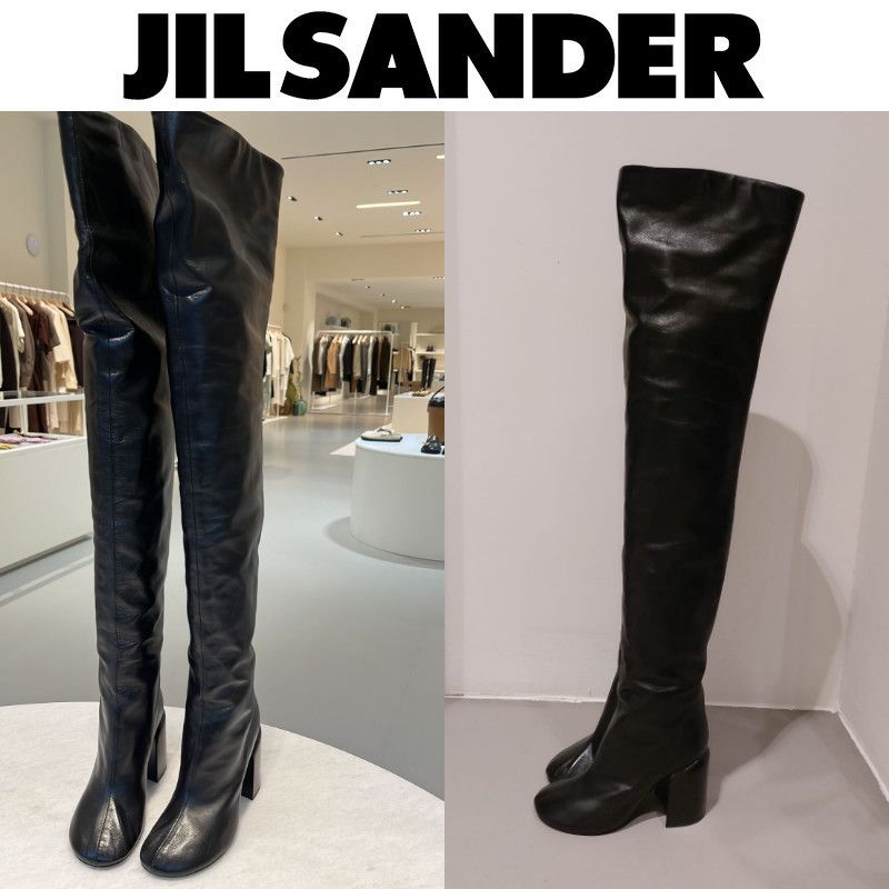 JIL SANDER スムースレザー ニーハイブーツ 太ヒール 9cm (Jil Sander ...