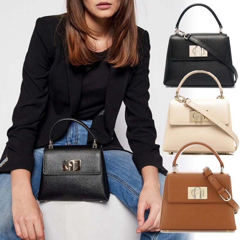 美品 フルラ 1927 S トップハンドル アーチロゴ レザー バッグ | www