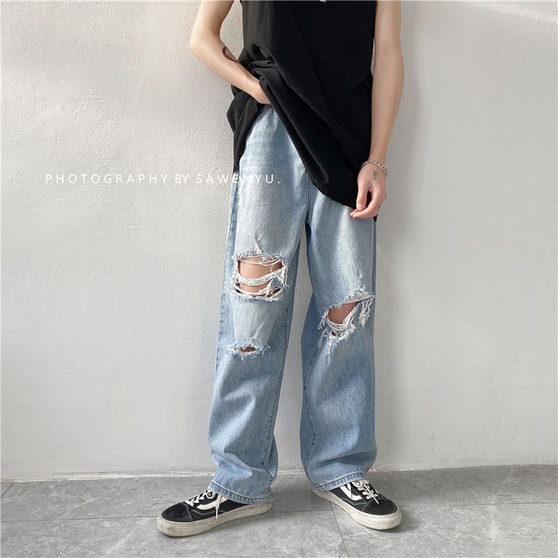 ルーズ ダメージ ブラック デニム 韓国 メンズ ジーンズ n4001 NEW GENTLEMAN ジーンズ ルーズストレート セミワイドデニム