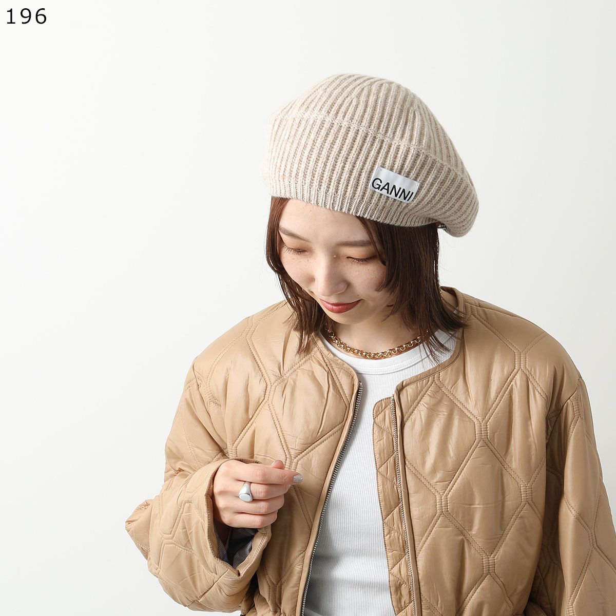 GANNI ベレー帽 A4430 5789 ニット ロゴ (Ganni/ニットキャップ