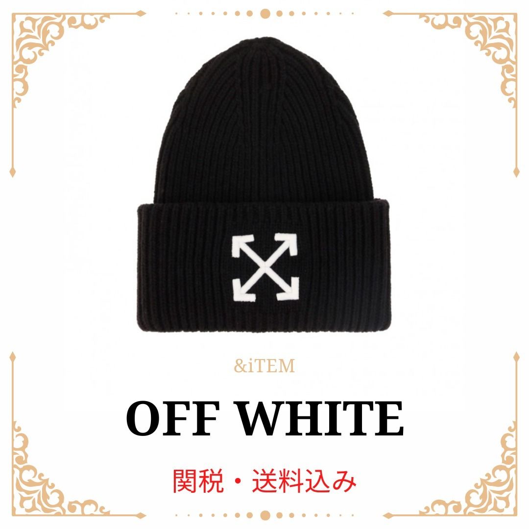 OFF WHITE/オフホワイト Arrow Beanie Hat ニット帽 ブラック (Off