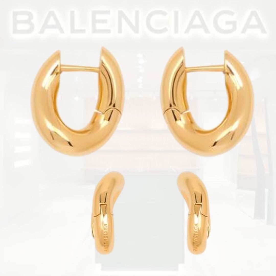 【後払い手数料無料】 送料込直営店+BALENCIAGA+ シャイニーゴールドブラスLOOP ピアス アクセサリー