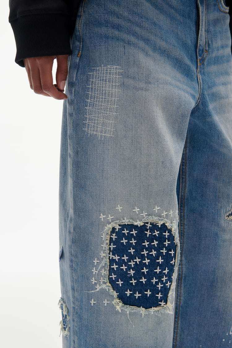 ★入手困難★Ader Error x Zara Patchwork Jeans ☆送料・関税込☆Ader Error x Zara Barrel Leg Jeans Blue