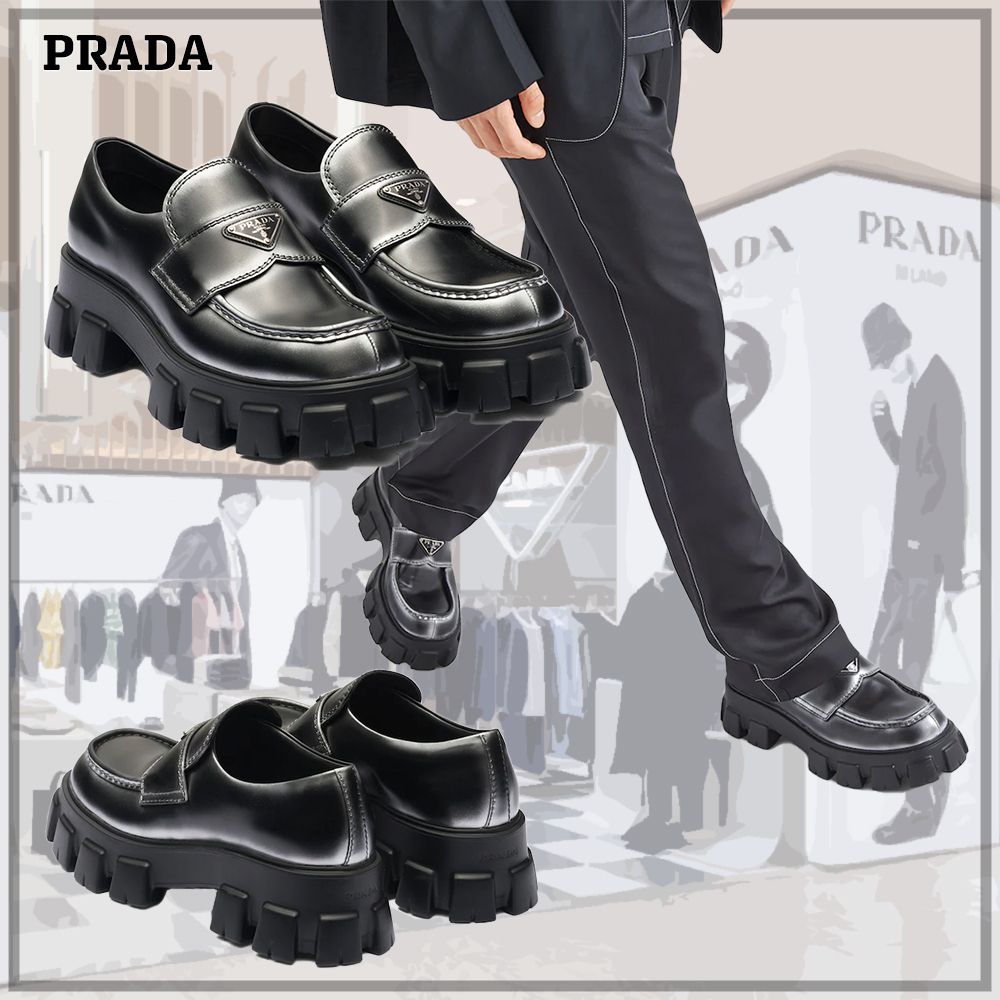 PRADA】Monolith ニュアンス ブラッシュド レザー ローファー (PRADA