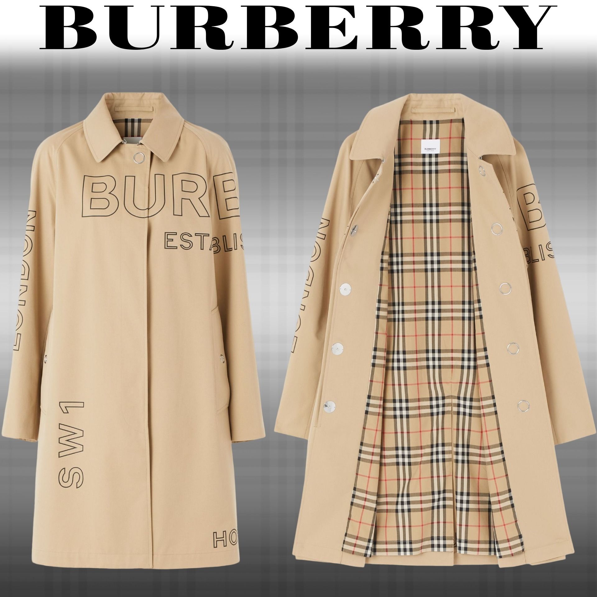 ホースフェリープリント コットンギャバジン カーコート (Burberry