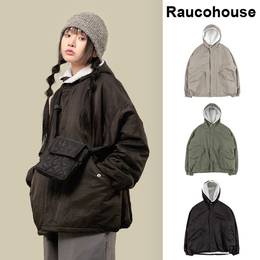 Raucohouse】Comfortable fleece hood short parka (Raucohouse