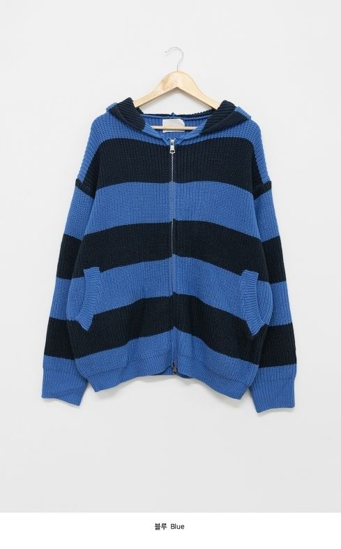 【BAON】[unisex] Mihins Stripe Hood Knit Zip-up BAON】[unisex] Mihins Stripe Hood Knit Zip-up (BAON/ニット