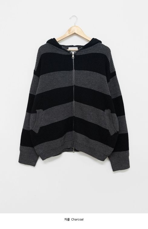 【BAON】[unisex] Mihins Stripe Hood Knit Zip-up BAON】[unisex] Mihins Stripe Hood Knit Zip-up (BAON/ニット