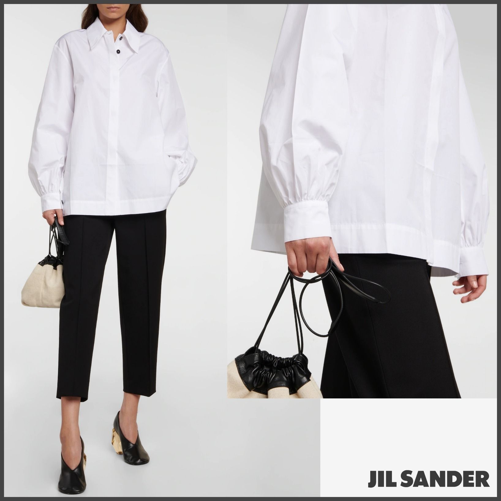 JIL SANDER】パフスリーブ ホワイトコットンポプリンシャツ (Jil
