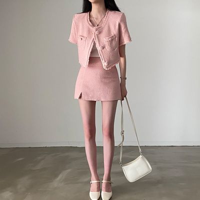 韓国 ツイード ジャケット ミニスカート セットアップ 2color