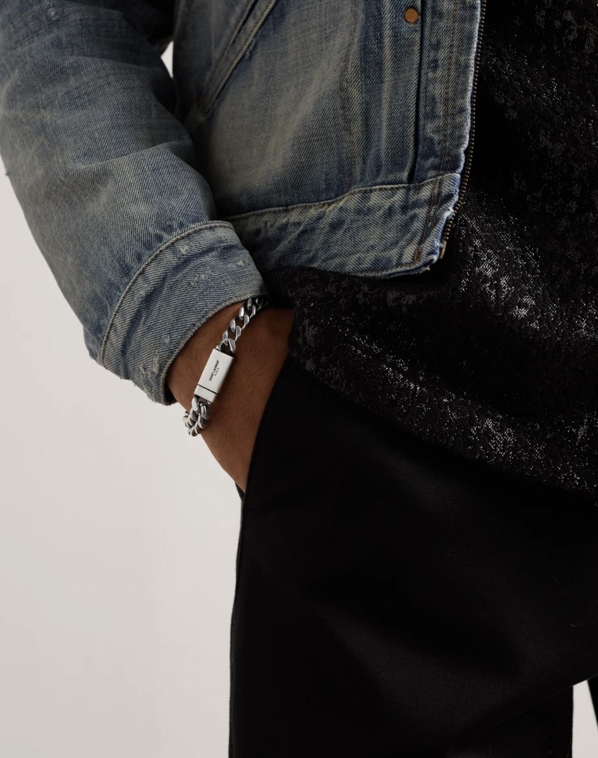 [SAINT LAURENT]シルバートーンのチェーンブレスレット SAINT LAURENT シルバートーン カーブチェーン ブレスレット