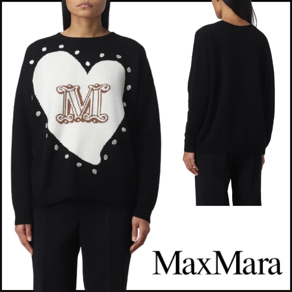 Max Mara】ブラック カシミヤ ウール ハートモチーフ ニット (Max Mara