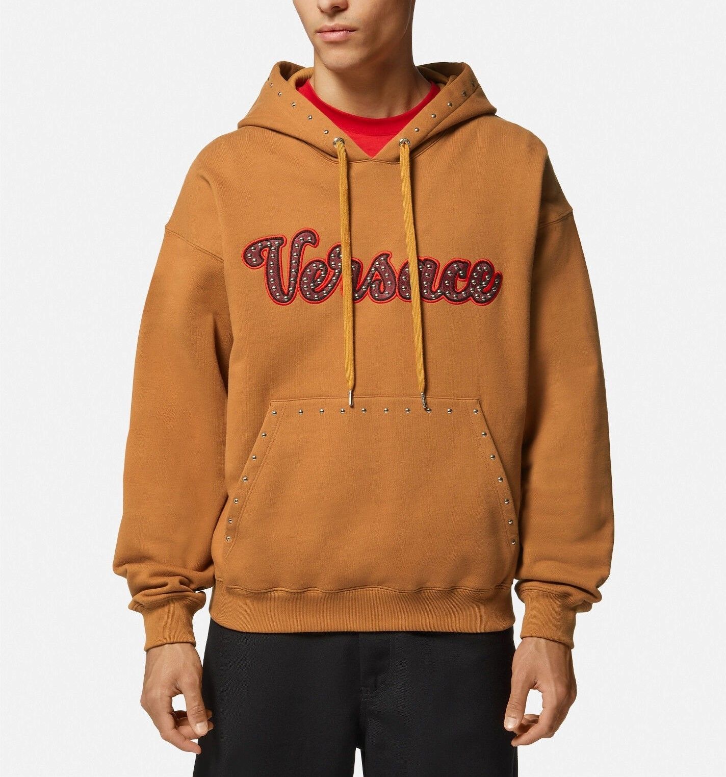 関税送料込◆VERSACE◆スタッズ ロゴ パーカーフーディ VIP】VERSACE☆スタッズ バーシティロゴ フーディ (VERSACE