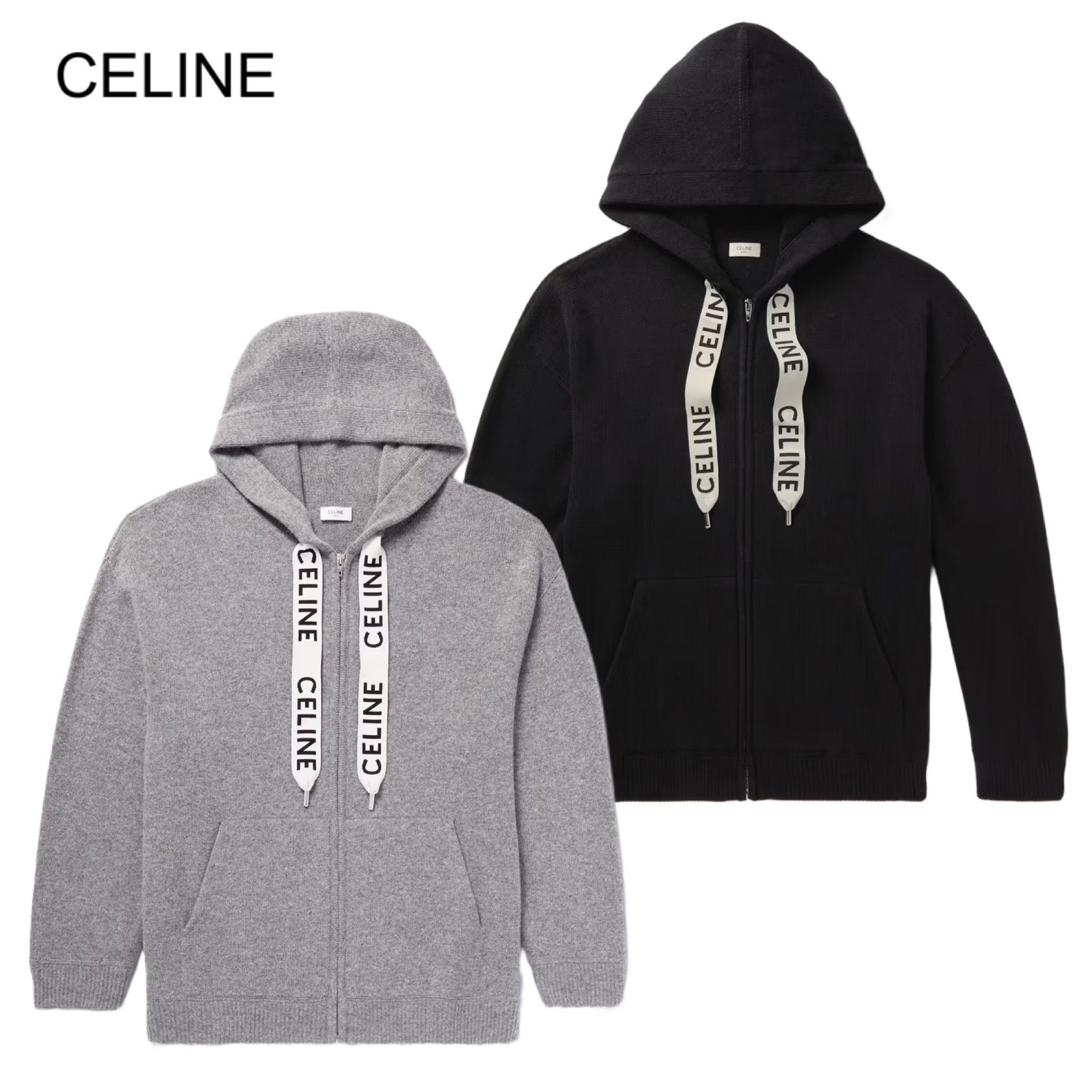 Celine セリーヌ カシミヤxウールフード付きクロップドセーター