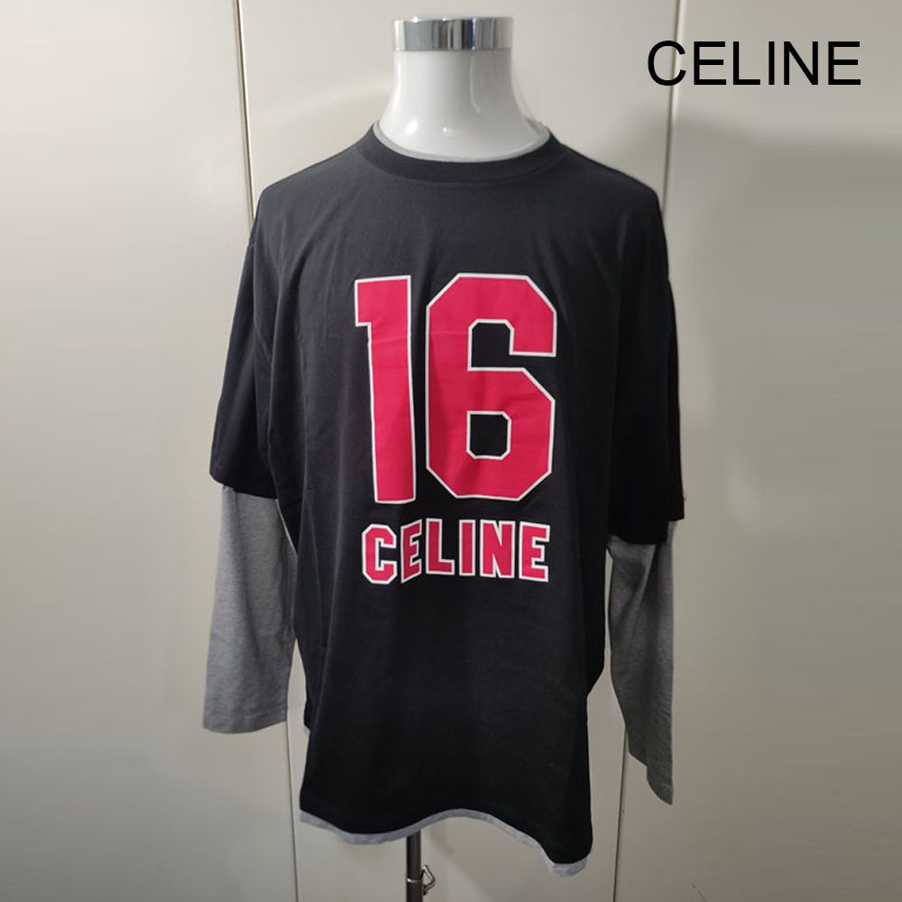 CELINE セリーヌ Tシャツ・カットソー S 赤x黒(ボーダー)