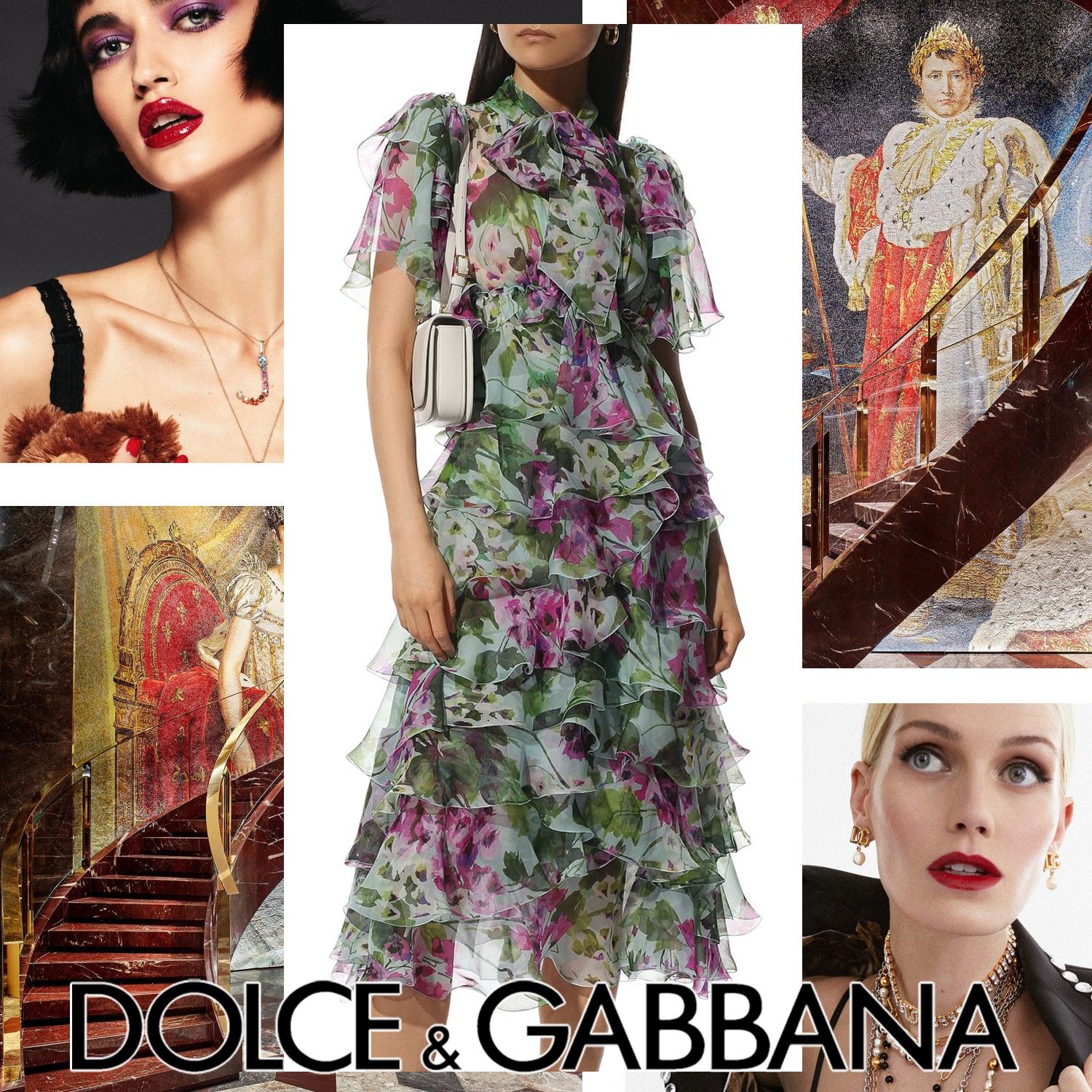 Dolce & Gabbana ラッフル フラワーシルクドレス マルチカラー (Dolce