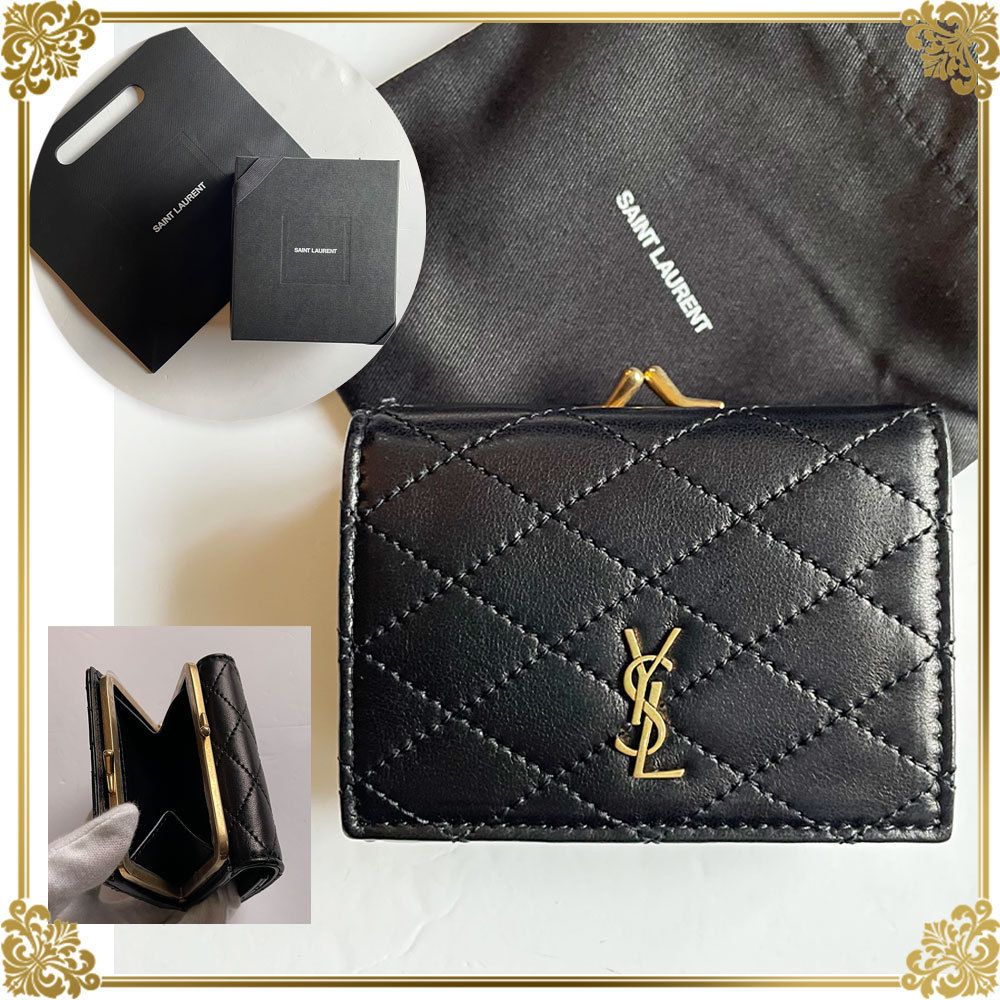 イヴサンローラン　折り財布　レザー　がま口　YSL ブラック