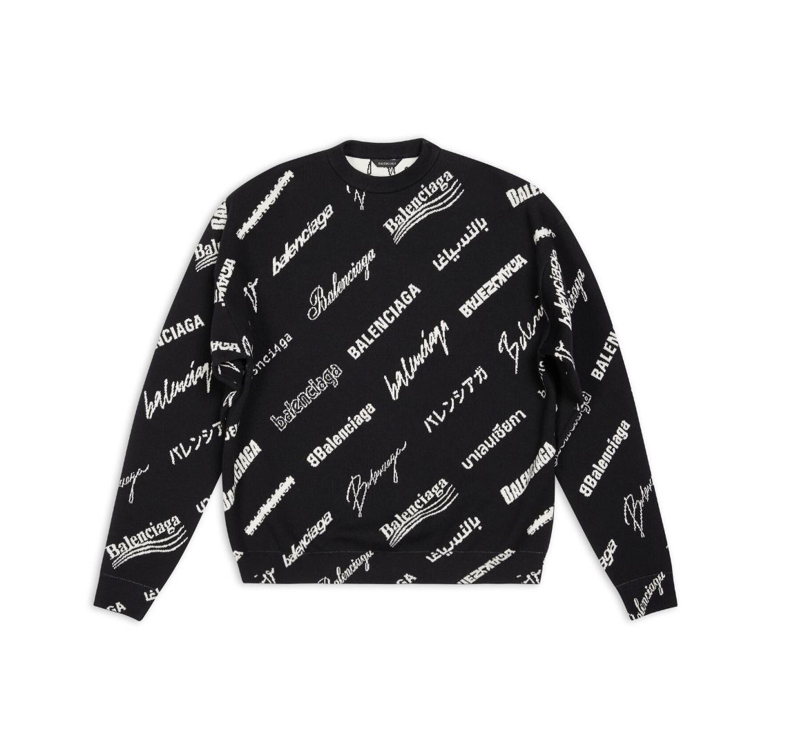 人気商品 BALENCIAGA】LOGOMANIA (BALENCIAGA ロゴ 長袖セーター OVER ALL トップス