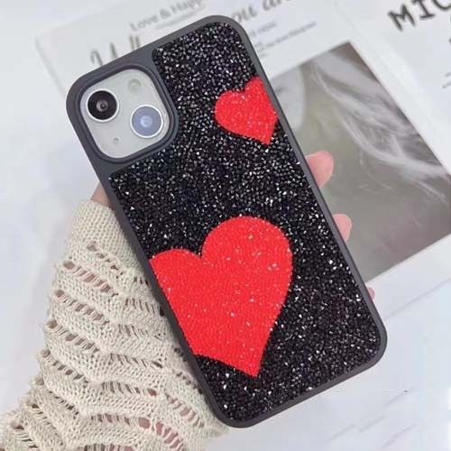 iPhoneキラキラグリッターハートがかわいいストーンスマホケース