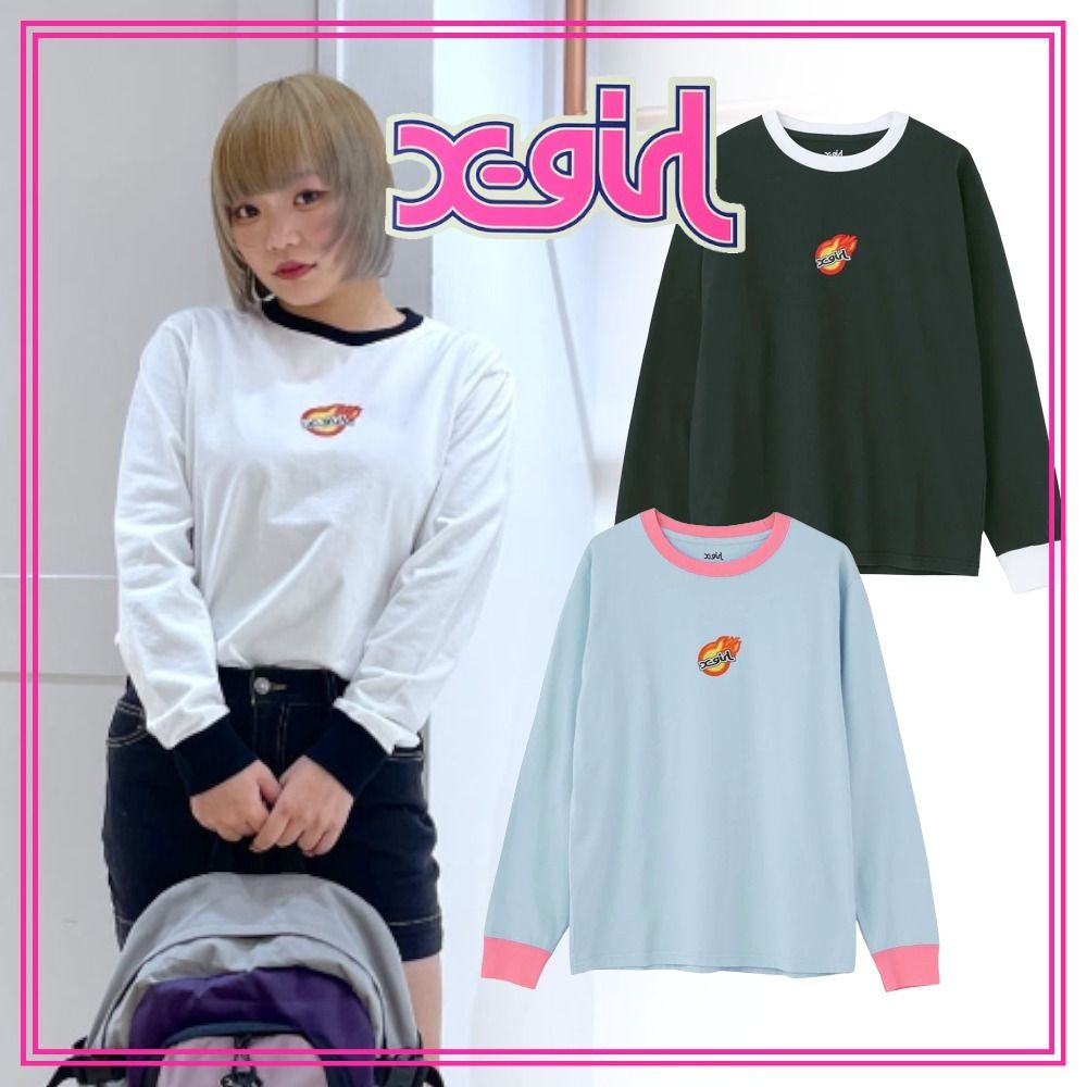 大人気 X-girl FIRE BALL L/S CLASSIC TEE Y2Kムードにマッチ (X