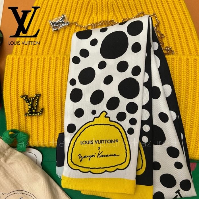 Aランク LVxYK スクエアスカーフ 草間彌生コラボ【Louis Vuitton】黄色