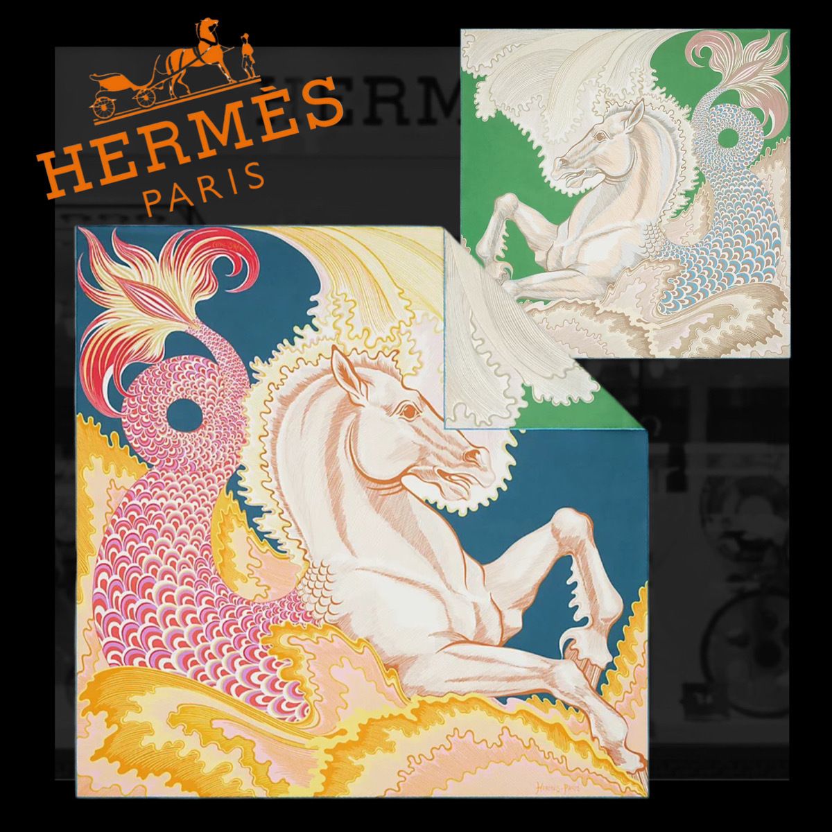 HERMES】カレ90 ダブルフェイス《Cheval Sirene》スカーフ (HERMES