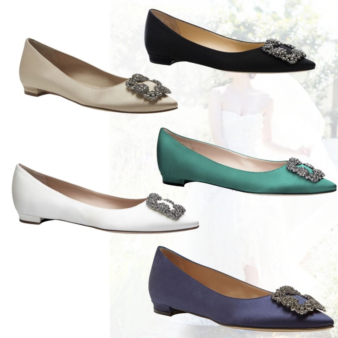 Manolo Blahnik ハンギシ サテンフラットシューズ