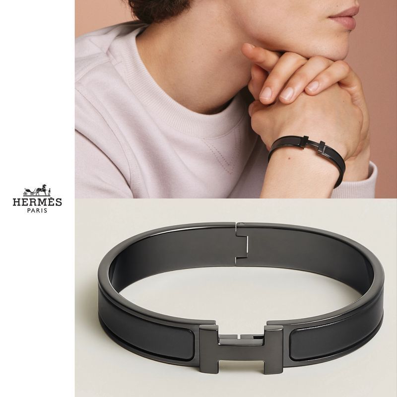 HERMES バングル 黒 HロゴデザインΩ