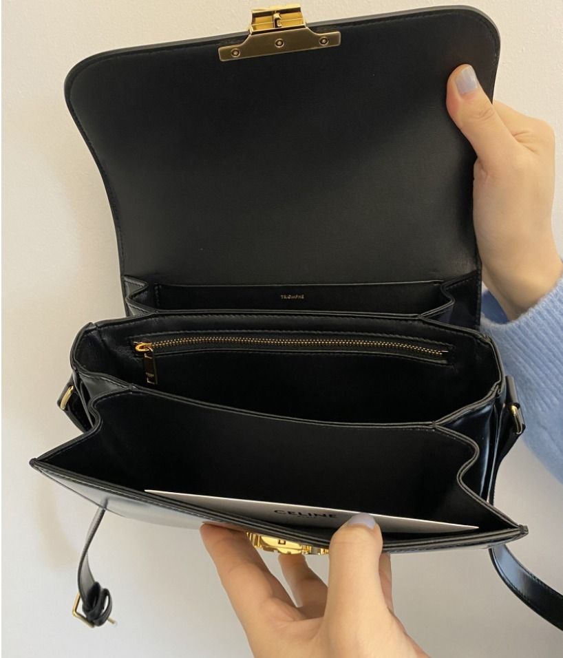 【CELINE】関税込☆ティリー ショルダーバッグ ミディアム black 関税込☆CELINE☆Medium Triomphe Bag in Shiny Calfskin Black