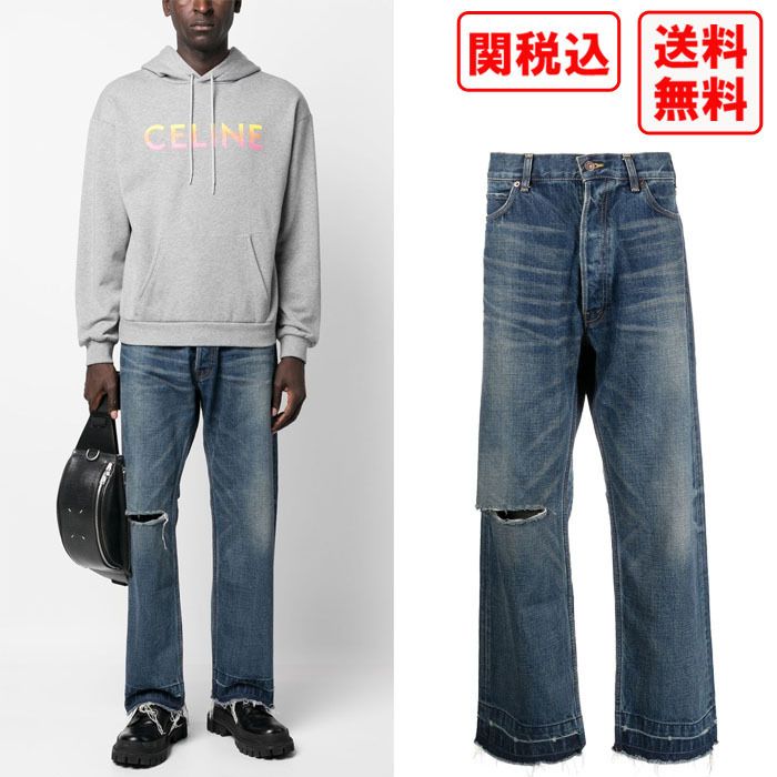 関税・送料込 CELINE Distressed wide-leg ジーンズ (CELINE