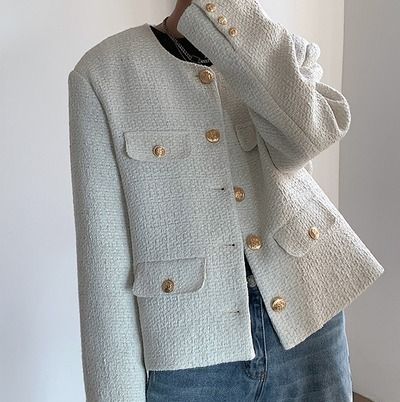 韓国 ツイード ジャケット ラグジュアリー ノーカラー パーティ ツイード ジャケット 韓国 ノーカラー パーティ ラグジュアリー