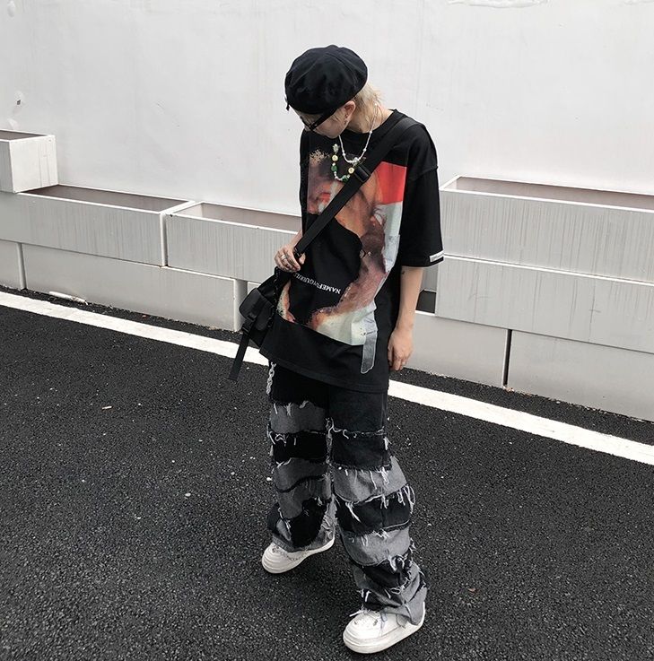 デニム ユニセックス ダメージ ワイド ヴィンテージ S‐XL 韓国 パンツ デニム ワイド ダメージ加工 ユニセックス 韓国 M~XL