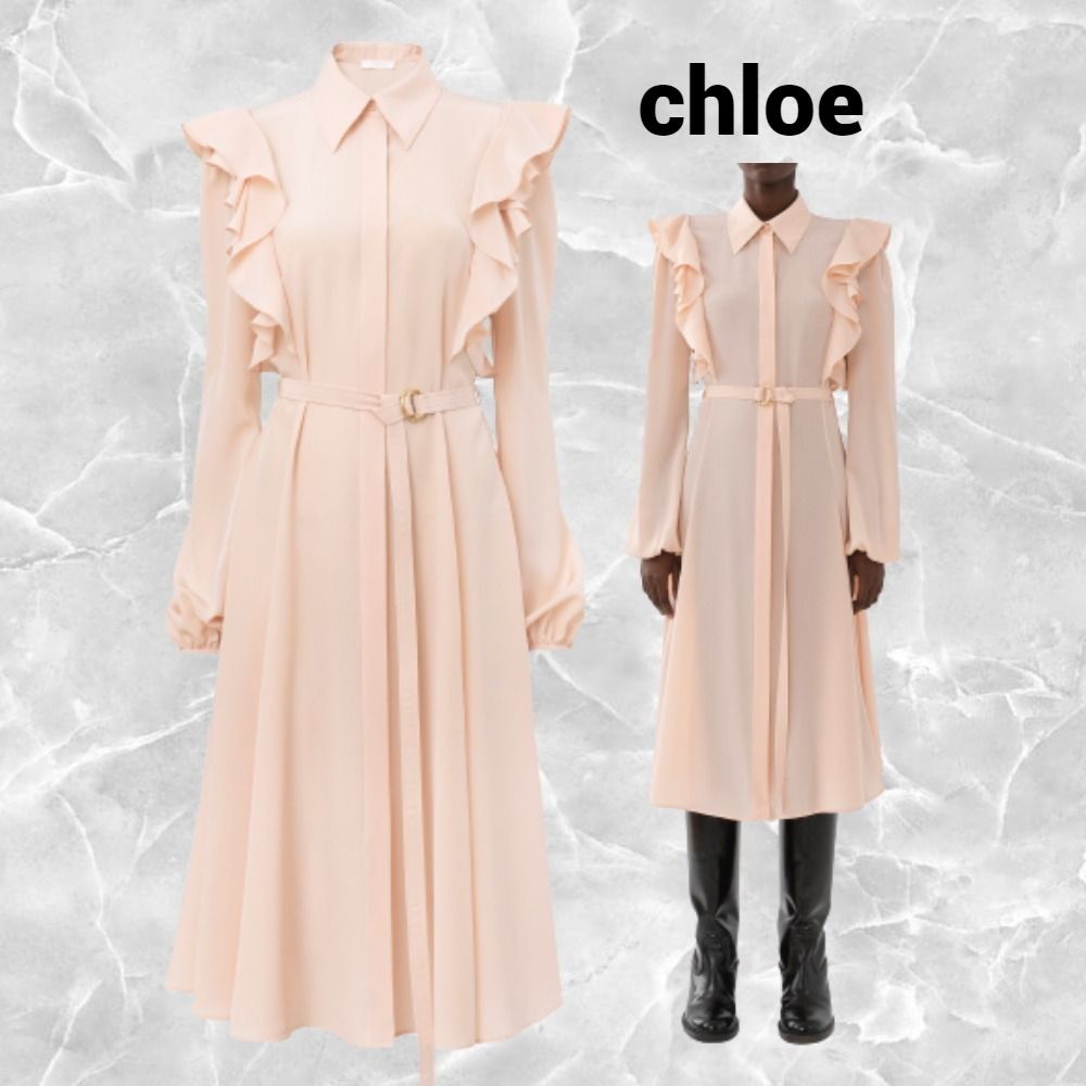 関税込◇送料無料』 Chloe フリル付きシルクシャツワンピース (Chloe 関税込◇送料無料』 Chloe フリル付きシルクシャツワンピース (Chloe