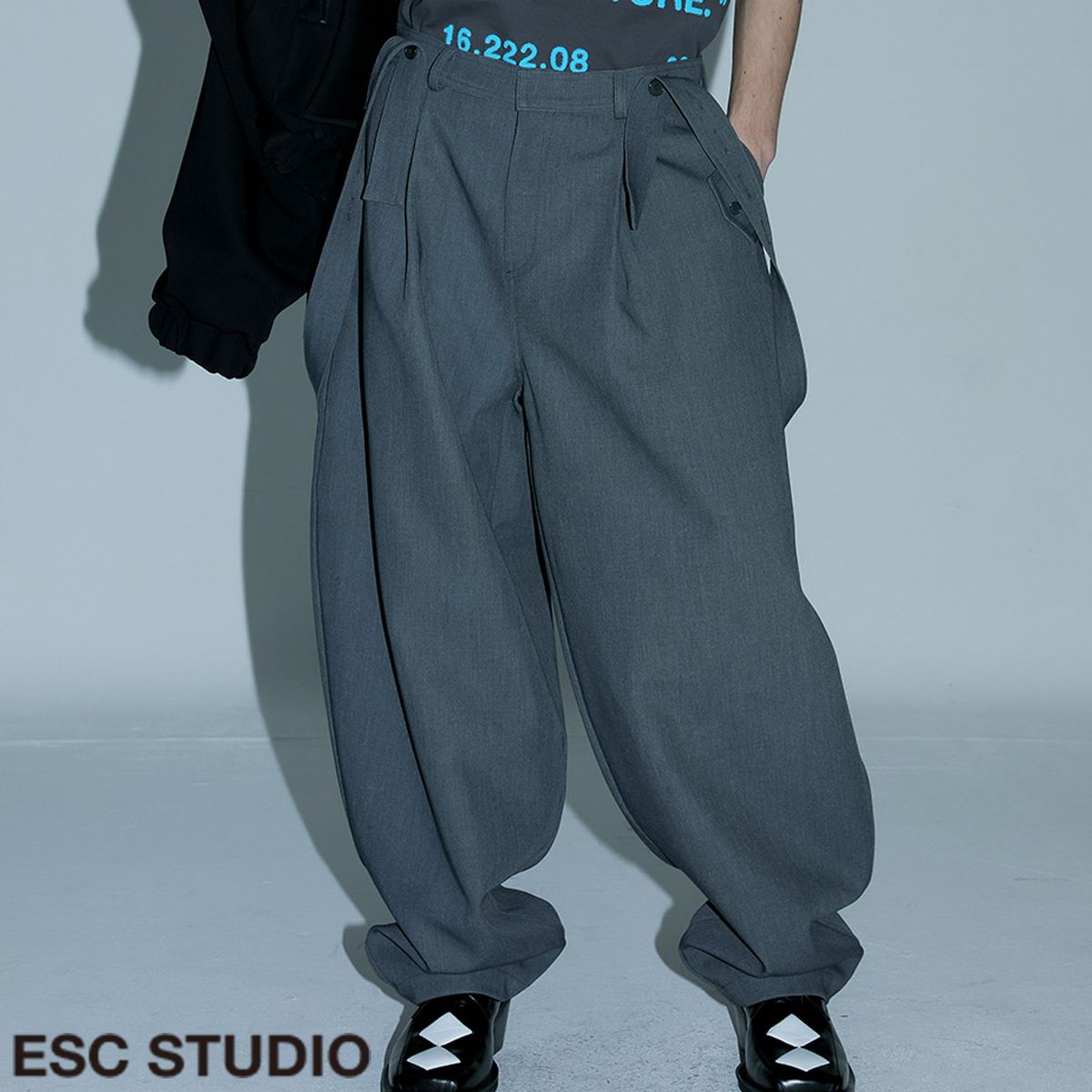 パンツ・ボトムスその他 HUECLOSET Nylon Banding Balloon Pants ☆ESCSTUDIO☆suspender balloon pants(grey)☆正規品/直送料込