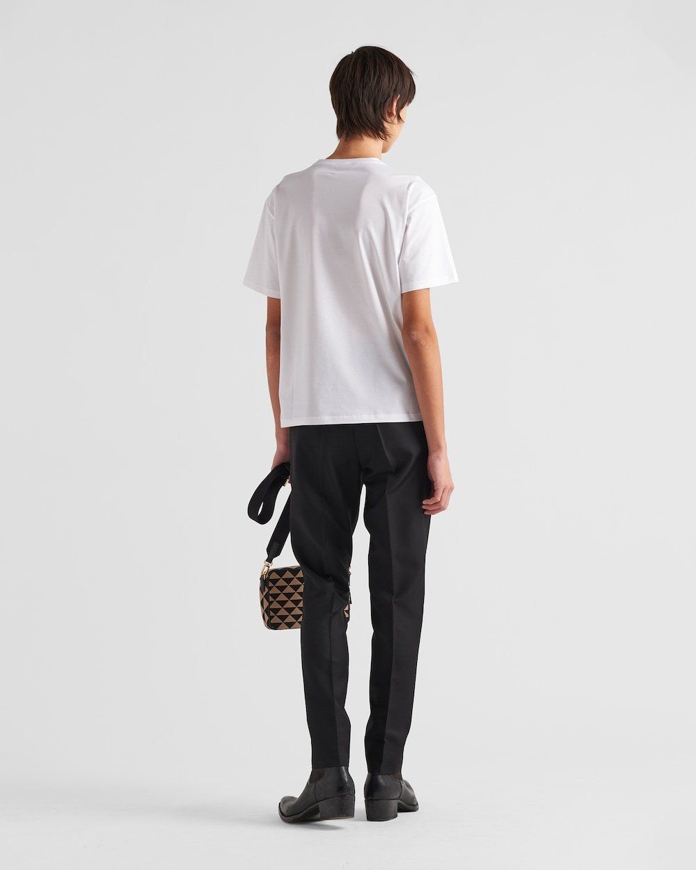 ★関税込★PRADA★ロゴ ストレッチ コットン 半袖 Tシャツ★ ホワイト ストレッチコットン Tシャツ | PRADA