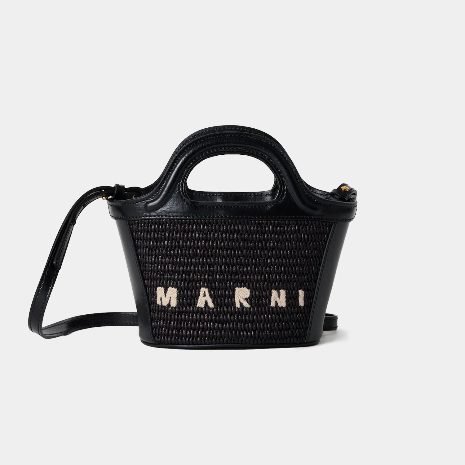 MARNI マルニ ラフィアトートバッグ マイクロバッグ  巾着付き 黒×黒