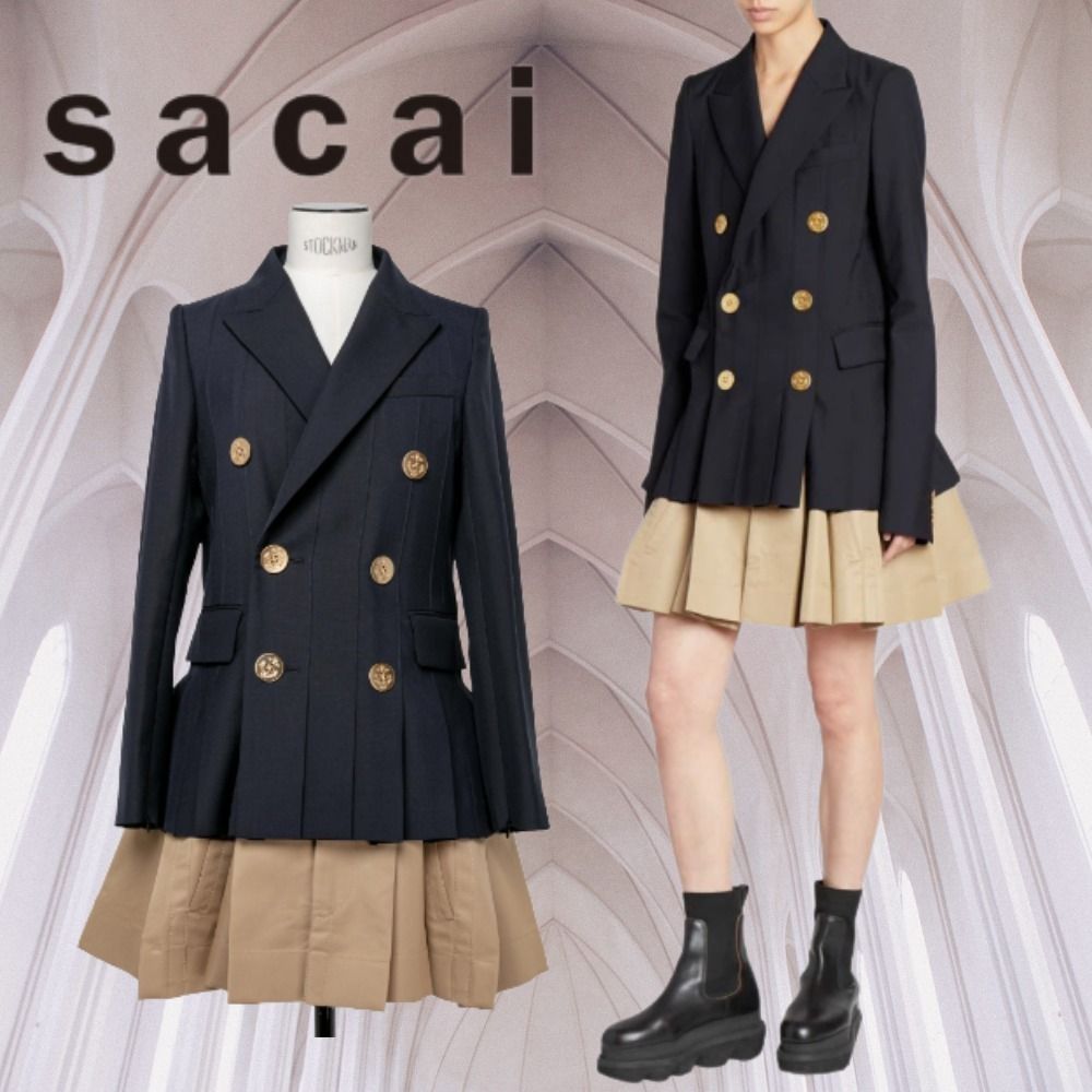 sacai】コットンアンダーレイ付テーラードブレザージャケット
