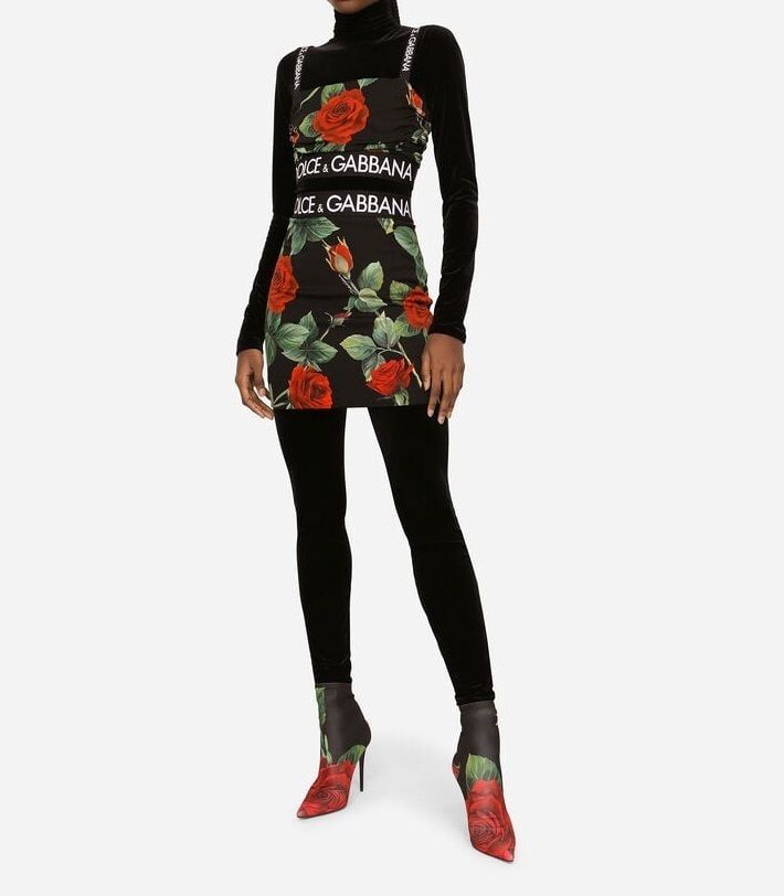 関税込 ドルチェ&ガッバーナ シャルムーズ ミニスカート ローズ DOLCE&GABBANA】ローズプリント シャルムーズ ミニスカート