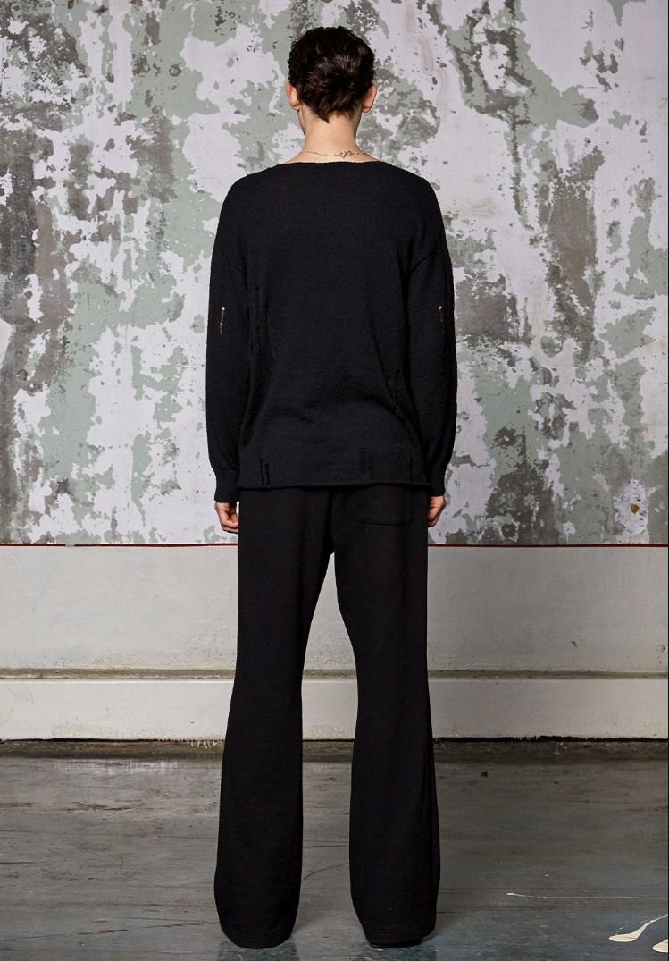 ☆人気☆【WOOALONG】☆Mesh curved neck knit long sleev.e