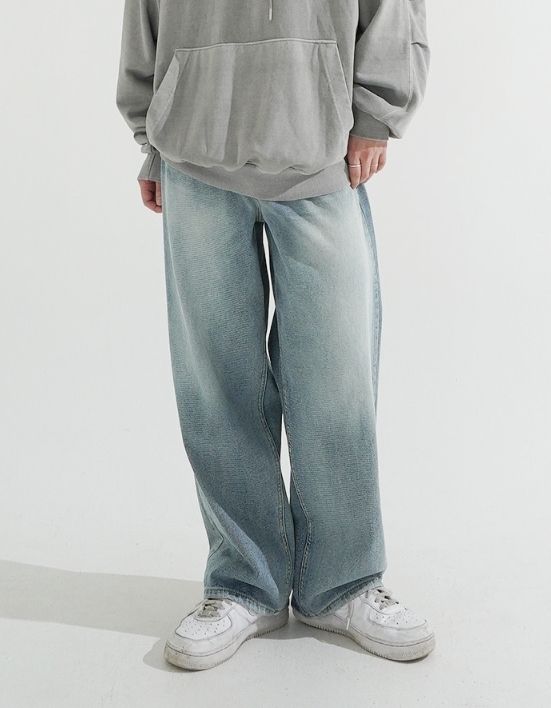 【KIXI】★(UNISEX) Milk Washing Wide Denim Pants Milk Washing Wide Denim Pants - KIXI | 60% - Asian Fashion