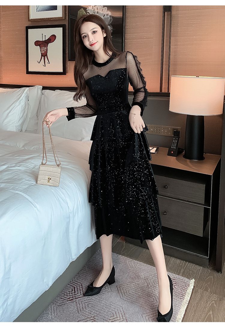 パーティー ドレス ワンピース シースルー 黒 フリル 結婚式 パーティー ドレス ワンピース シースルー 黒 フリル 結婚式