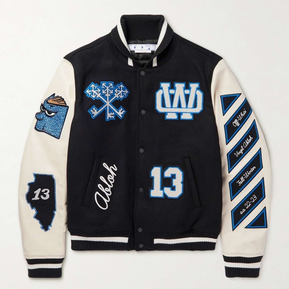 OFF-WHITE アップリケ ウール フェルト&レザー ジャケット (Off-White