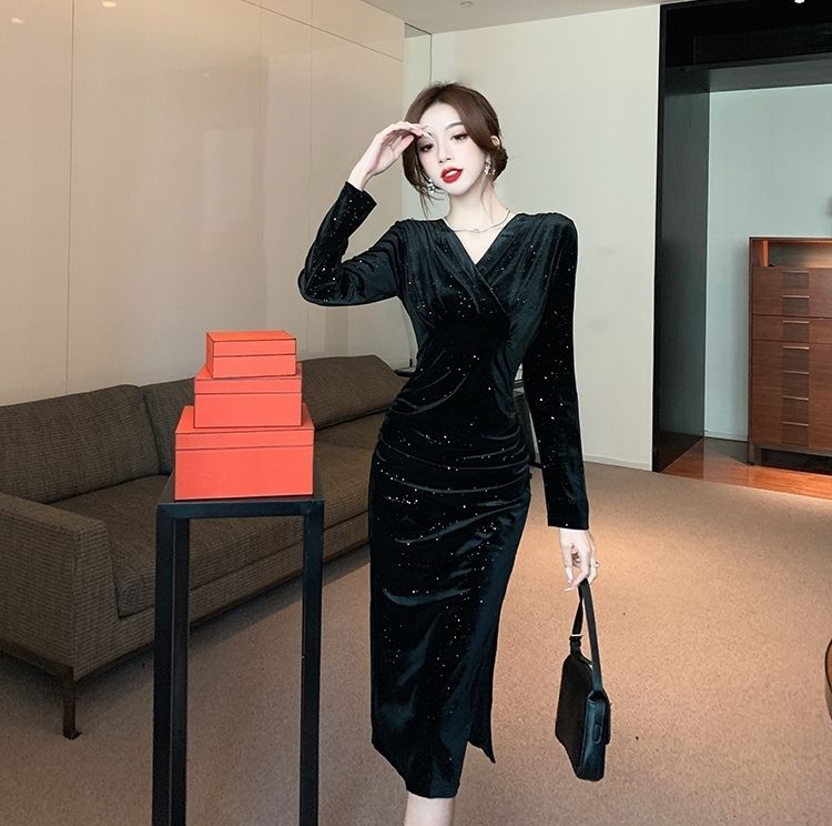 お呼ばれワンピース ドレス ミディアム カシュクール ドレープ